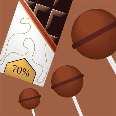 chocolate bar and candies in stick, mockup