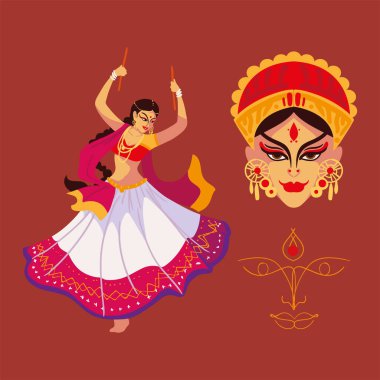 navratri durga puja and dancer, set