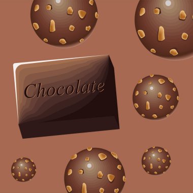 chocolate bar and balls with nuts, mockup