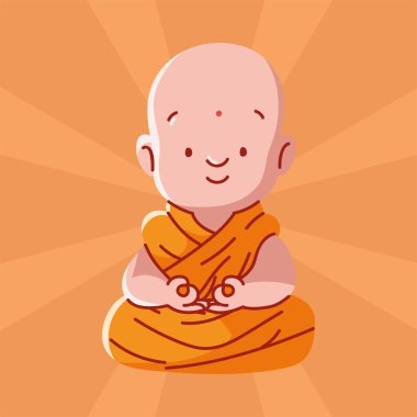 buddhist monk cartoon, vector design