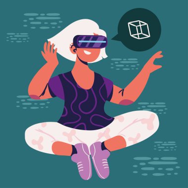 woman using vr glasses, design