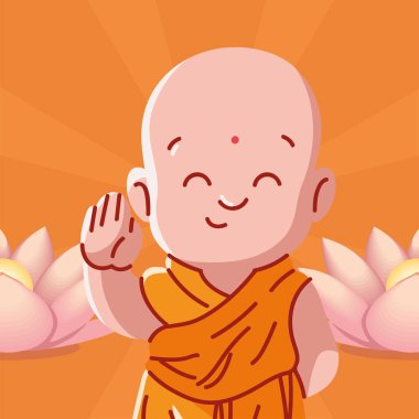 buddhist monk and lotus flower, vector design
