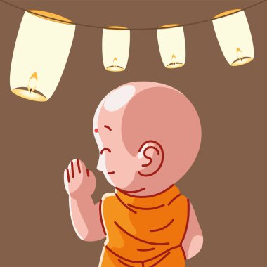 cartoon monk and lamps, image