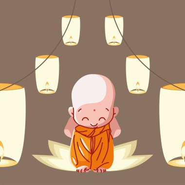 buddhist monk and light lamps, design
