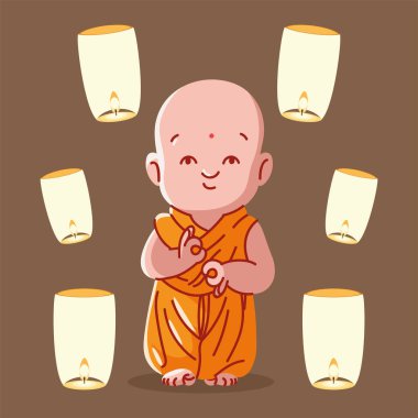 buddhist monk with lanterns, vector design