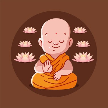 meditation buddhist monk with flowers