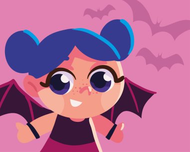girl wearing costume vampire in halloween