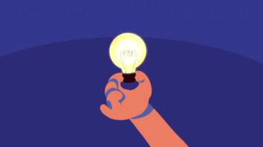 Ampul ışığı animasyonu ile el, 4k video animasyonu