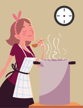 woman cooking soup in the kitchen