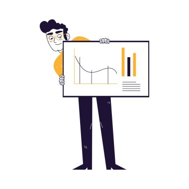 businessman with report, line art drawing style