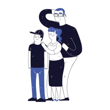 father mother and son, line art drawing style