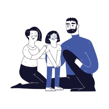 family member together, line art drawing style