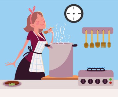 woman making soup cartoon, image
