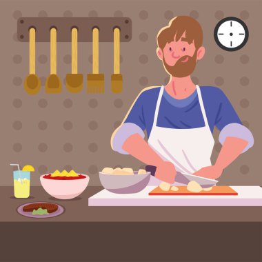 man in kitchen cooking cartoon