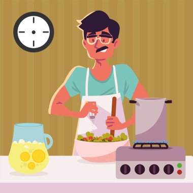 man preparing salad cooking in kitchen