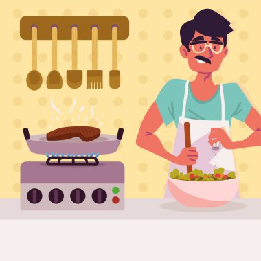 man making salad cooking cartoon
