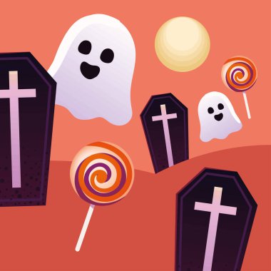halloween ghosts and tombstone background design