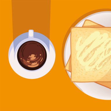 top view coffee cup and bread, image