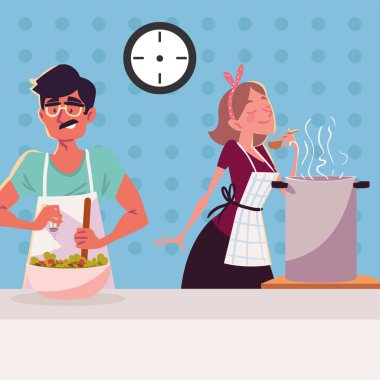 couple preparing food, cooking concept