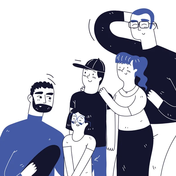 Family People Characters Line Art Drawing Style —  Vetores de Stock