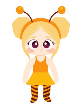 girl bee halloween cartoon isolated icon