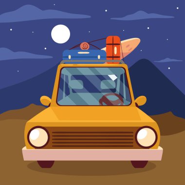 night road trip, car with bags