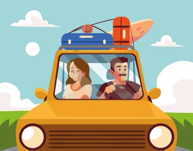 road trip, couple on car, layout
