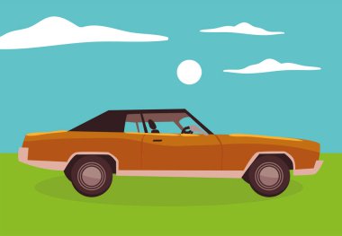 road trip car, theme vector style