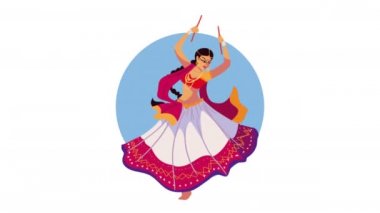 Kadın dansçıyla mutlu Navratri animasyonu, 4k video animasyonu
