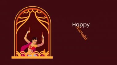 Kız danslı mutlu Navratri mektupları, 4k video animasyonu