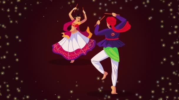 Animación Navratri Feliz Con Bailarines Pareja Video Animado — Vídeo de stock