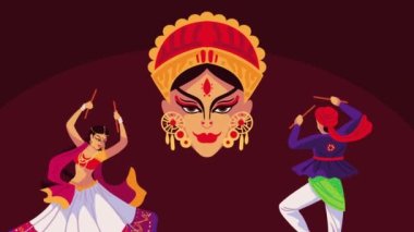 Dansçı çiftle mutlu Navratri animasyonları, 4k video animasyonu