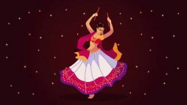 Kadın dansçıyla mutlu Navratri animasyonu, 4k video animasyonu