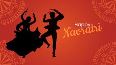 Dansçı çiftle mutlu Navratri mektupları, 4k video animasyonu