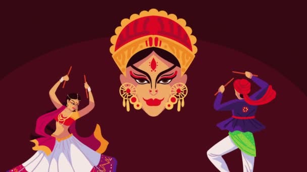 Feliz Animação Navratri Com Dançarinos Casal Vídeo Animado — Vídeo de Stock