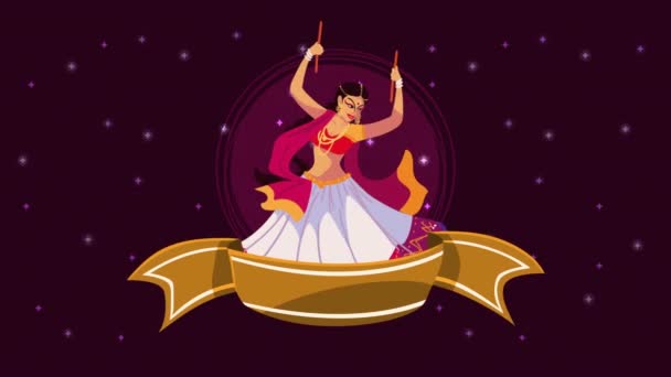 Animación Navratri Feliz Con Bailarina Video Animado — Vídeos de Stock