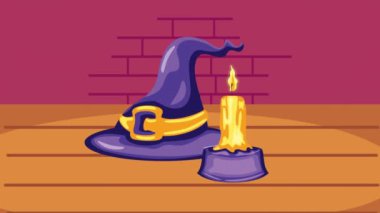 happy halloween animation with witch hat ,4k video animated