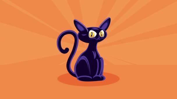 Счастливый Хэллоуин Анимация Черной Кошкой Видео Анимация — стоковое видео