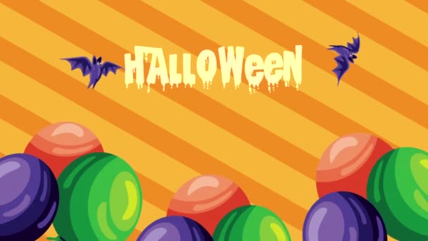 Glad Halloween Bokstäver Med Ballonger Helium Video Animerad — Stockvideo
