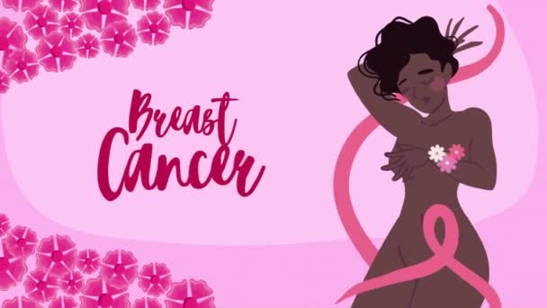 Afro Kızlı Göğüs Kanseri Harfleri Video Animasyonu — Stok video