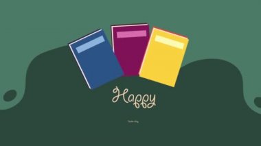 happy teachers day lettering with books ,4k video animated