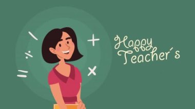 happy teachers day lettering with female teacher ,4k video animated