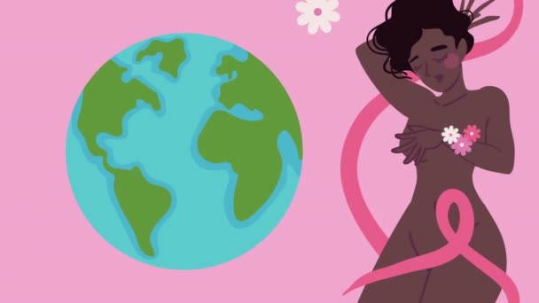 アフロ女性裸乳がんキャンペーン4K動画 — ストック動画