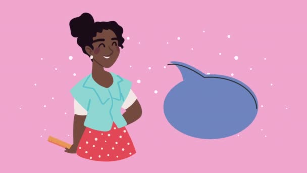 Afro Kadın Öğretmen Karakter Animasyonu Video Animasyonu — Stok video