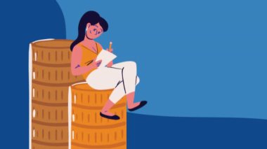 Kağıt karakter animasyonunda yazan kadın, 4k video animasyonu