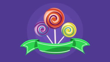 Lolipoplarla Cadılar Bayramı animasyonunuz kutlu olsun. 4k video animasyonu.