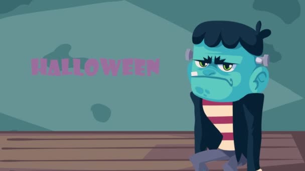 Felice Halloween Lettering Con Frankenstein Video Animato — Video Stock