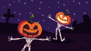 Balkabaklarıyla Cadılar Bayramı animasyonunuz kutlu olsun. 4k video animasyonu.