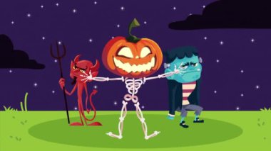 happy halloween animation with characters ,4k video animated