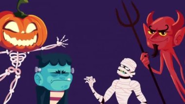happy halloween animation with characters ,4k video animated